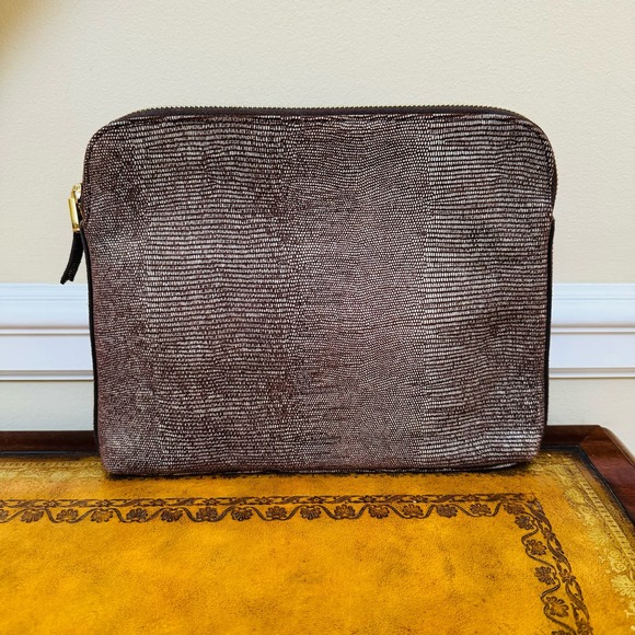 India Hicks Insider Stingray Gecko Brown Leather Clutch with Dustbag NEW - Picture 3 of 14